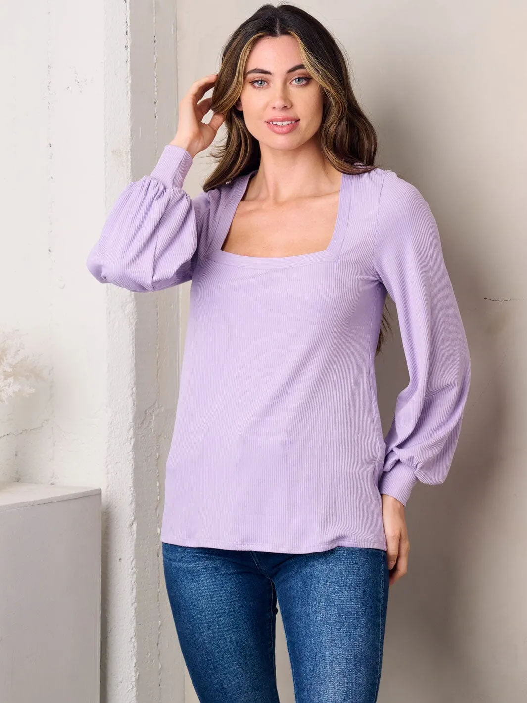 WOMEN'S LONG SLEEVE SQUARE NECK SOLID TOP