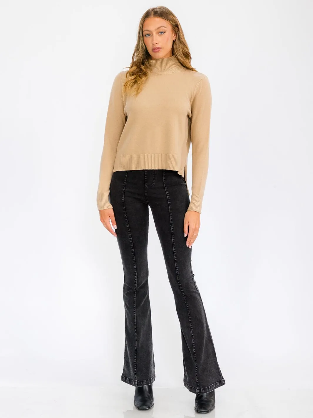 WOMEN'S LONG SLEEVE TURTLE NECK BLOUSE TOP