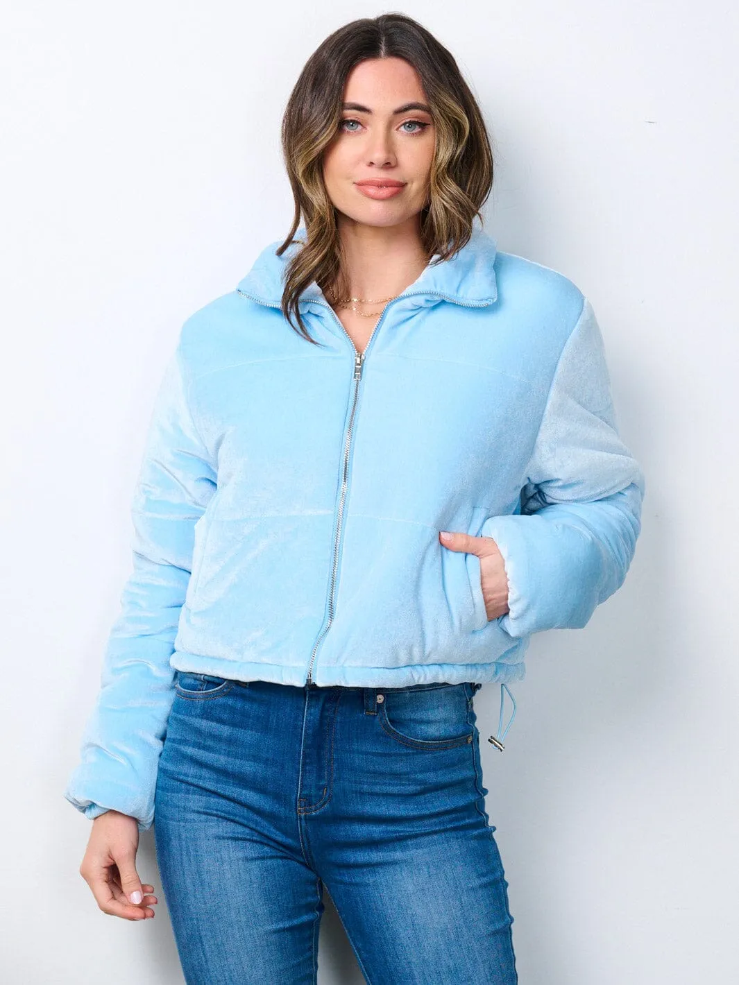WOMEN'S LONG SLEEVE ZIP UP POCKETS PUFFER JACKET