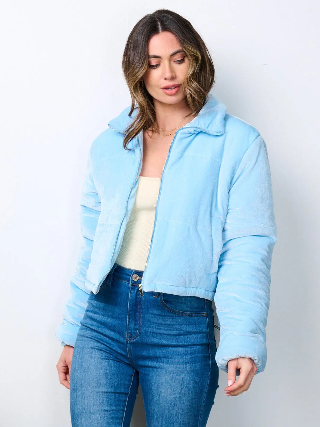 WOMEN'S LONG SLEEVE ZIP UP POCKETS PUFFER JACKET