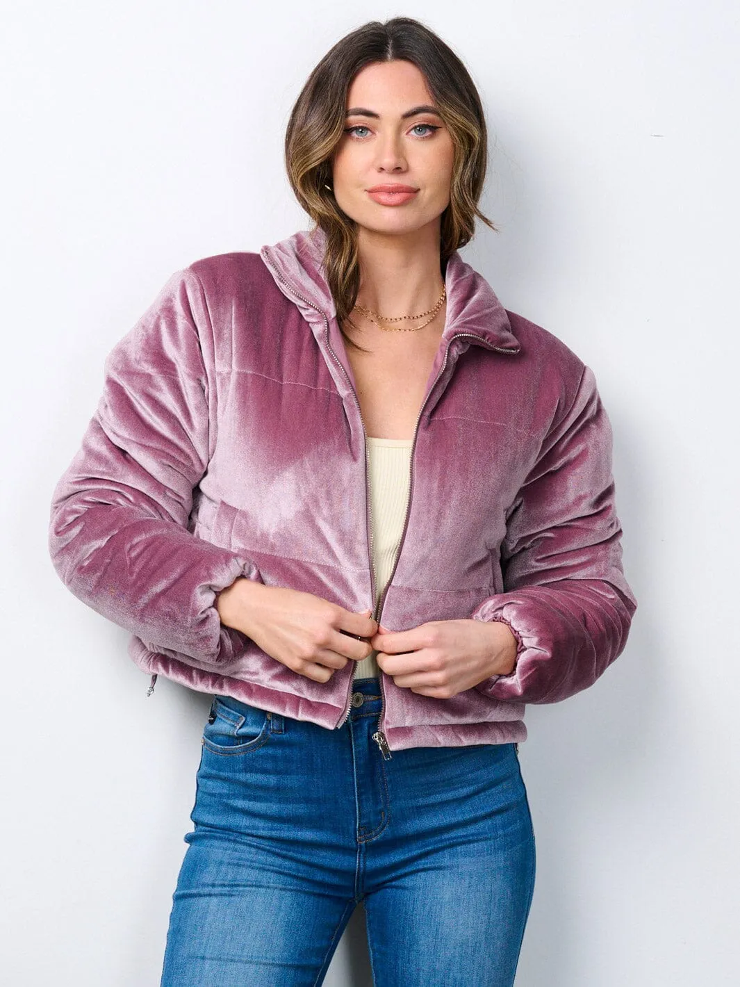 WOMEN'S LONG SLEEVE ZIP UP POCKETS PUFFER JACKET