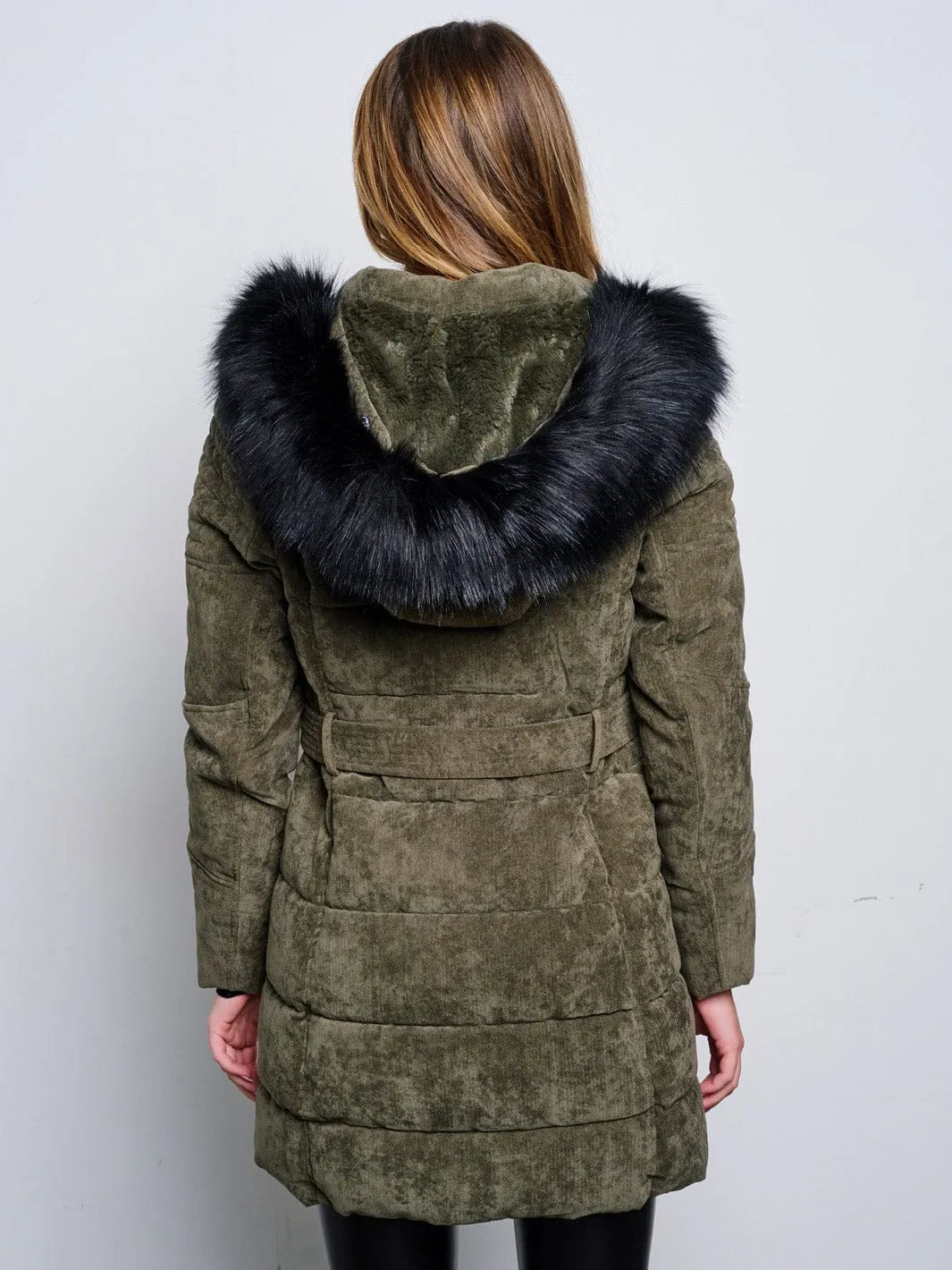 WOMEN'S LONG SLEEVE ZIP UP REMOVABLE HOODIE PUFFER COAT