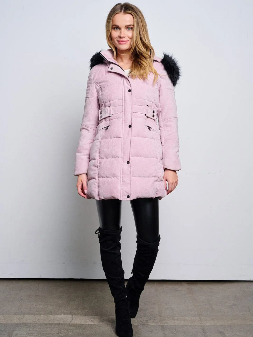 WOMEN'S LONG SLEEVE ZIP UP REMOVABLE HOODIE PUFFER COAT