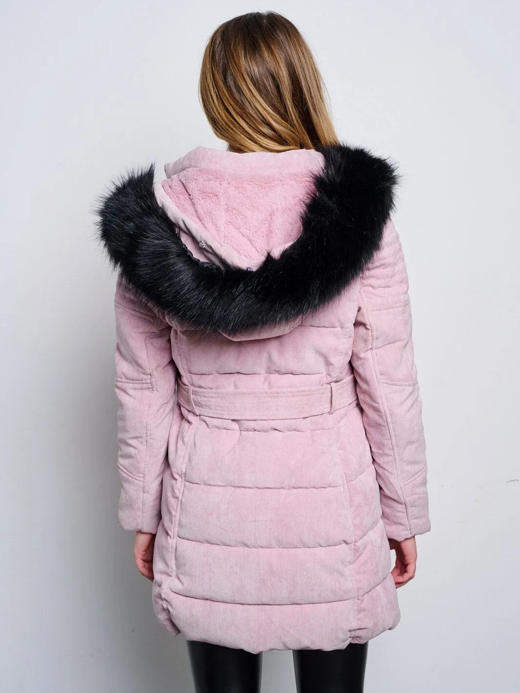 WOMEN'S LONG SLEEVE ZIP UP REMOVABLE HOODIE PUFFER COAT