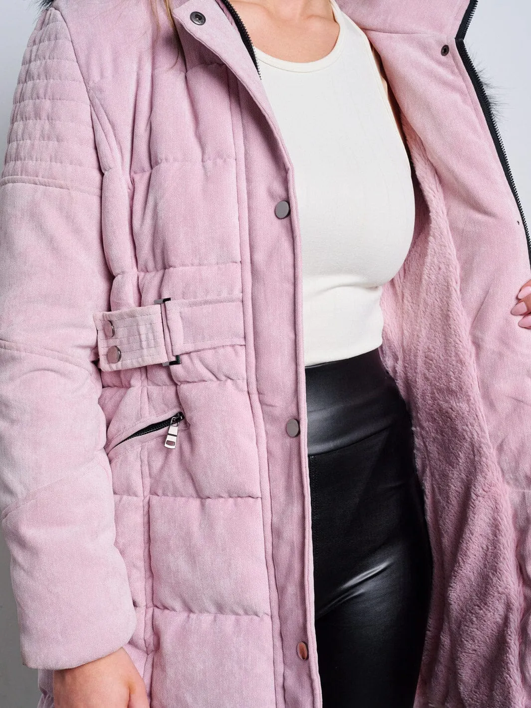 WOMEN'S LONG SLEEVE ZIP UP REMOVABLE HOODIE PUFFER COAT