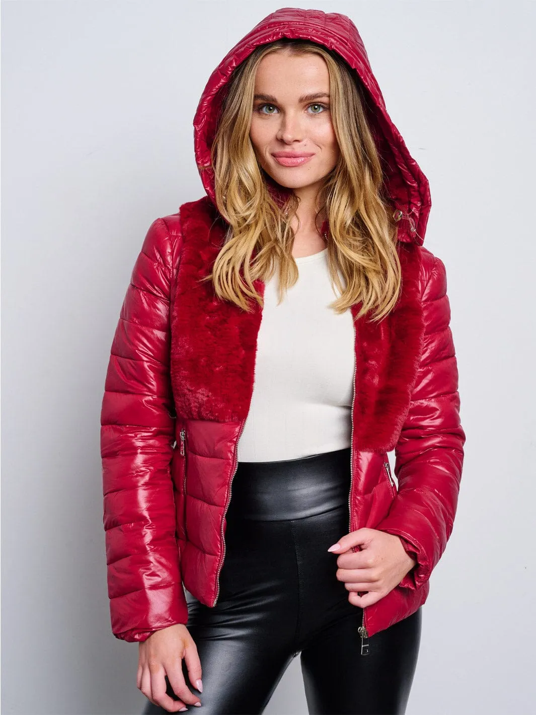 WOMEN'S LONG SLEEVE ZIP UP REMOVABLE HOODIE PUFFER JACKET