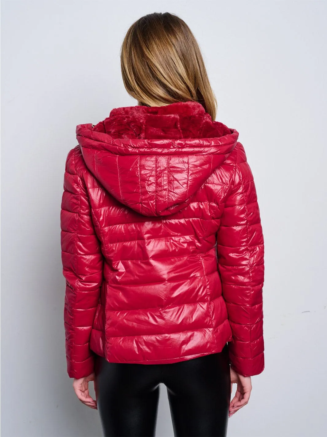 WOMEN'S LONG SLEEVE ZIP UP REMOVABLE HOODIE PUFFER JACKET