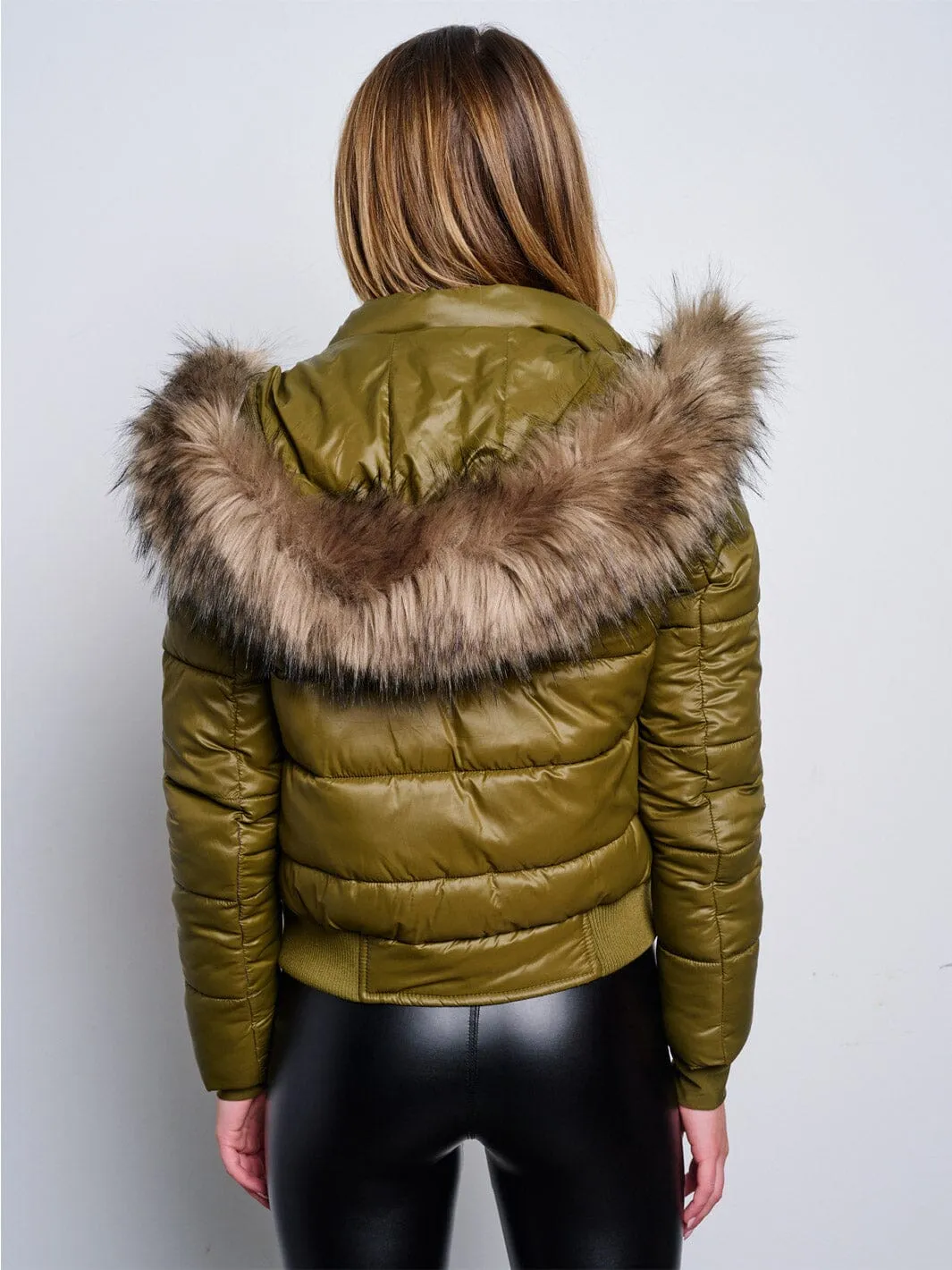 WOMEN'S LONG SLEEVE ZIP UP REMOVABLE HOODIE PUFFER JACKET