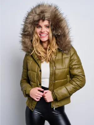 WOMEN'S LONG SLEEVE ZIP UP REMOVABLE HOODIE PUFFER JACKET