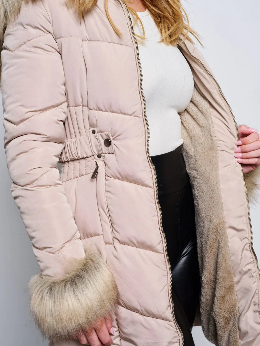 WOMEN'S LONG SLEEVE ZIP UP REMOVABLE SHERPA HOODIE PUFFER JACKET