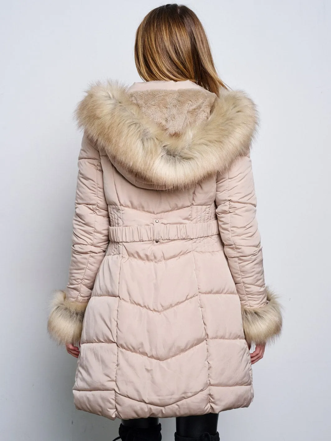 WOMEN'S LONG SLEEVE ZIP UP REMOVABLE SHERPA HOODIE PUFFER JACKET
