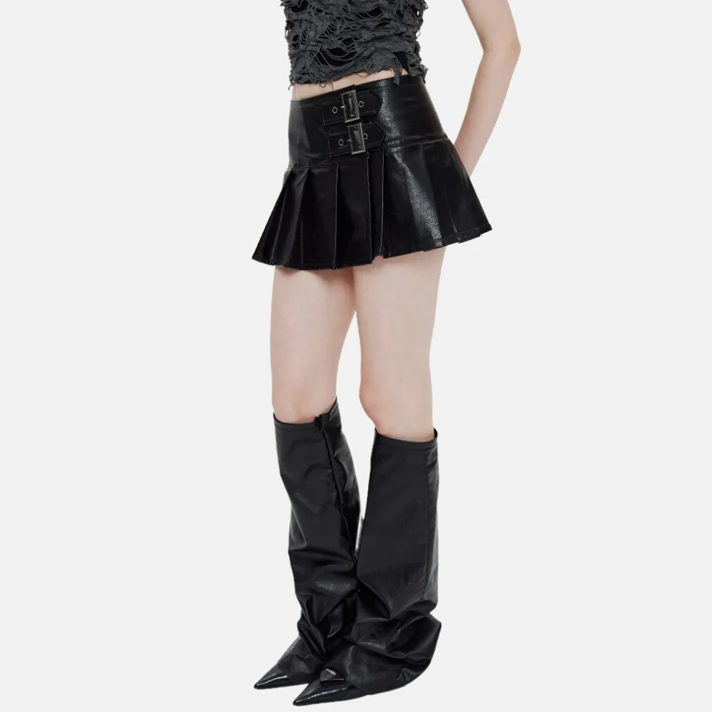 Women's Summer Sexy Pleated PU Skirts