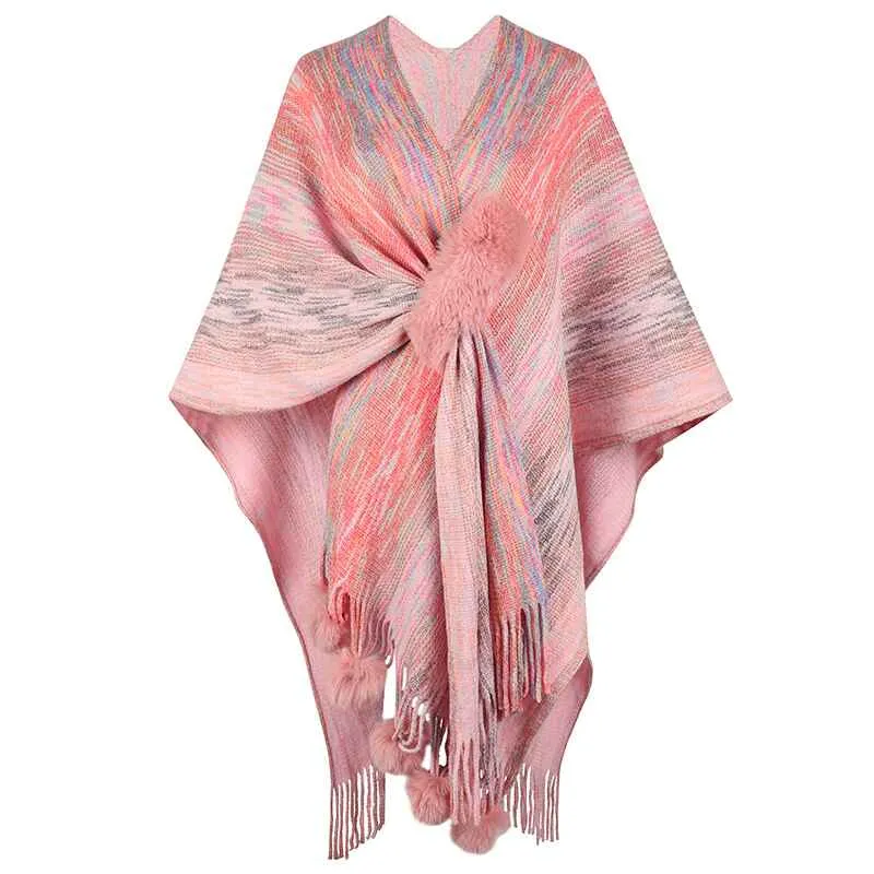 Women's Warm Shawl Wrap Open Front Poncho Cape Color Block Shawls Winter Cardigan Wrap Printed Ponchos for Women K422