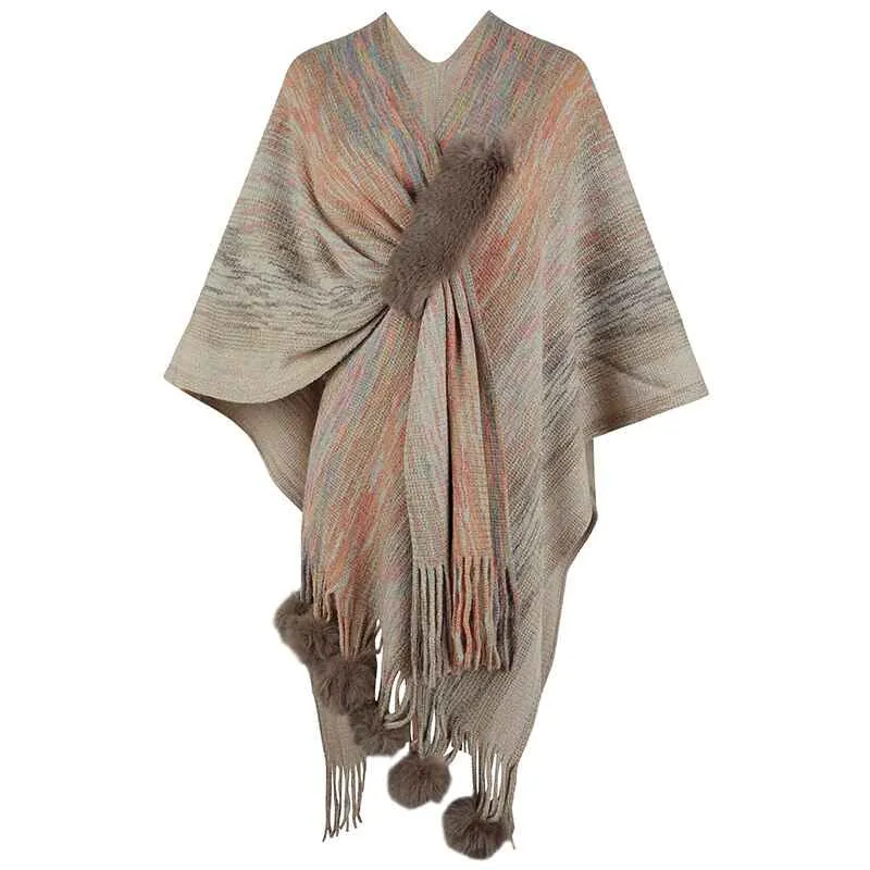 Women's Warm Shawl Wrap Open Front Poncho Cape Color Block Shawls Winter Cardigan Wrap Printed Ponchos for Women K422