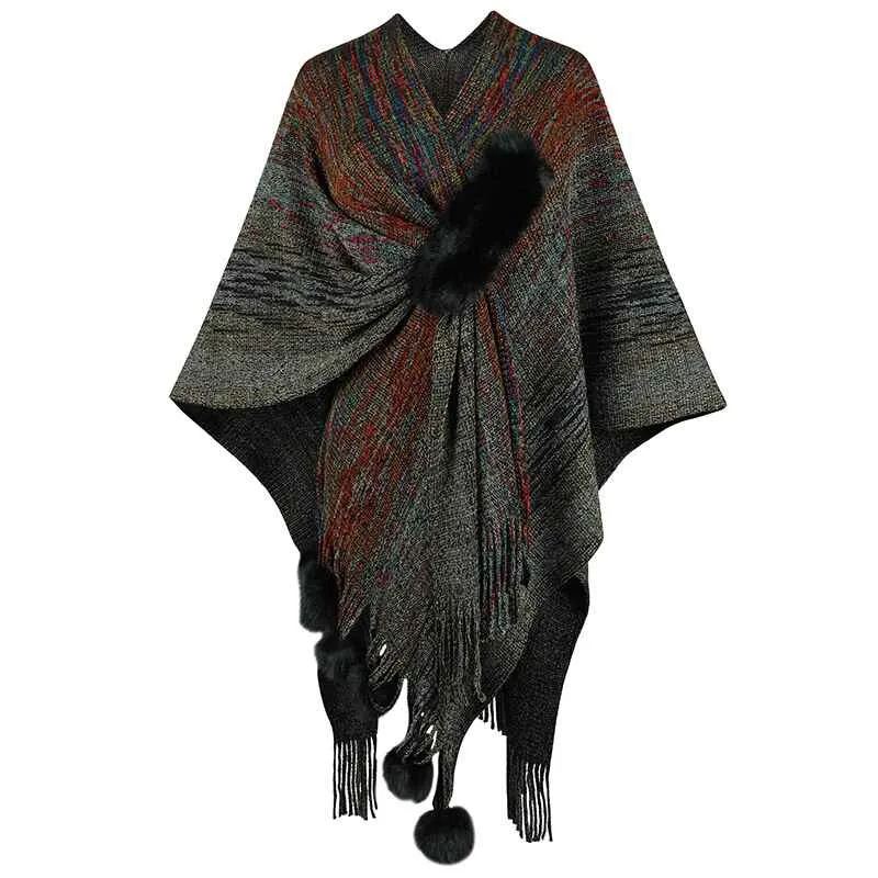 Women's Warm Shawl Wrap Open Front Poncho Cape Color Block Shawls Winter Cardigan Wrap Printed Ponchos for Women K422
