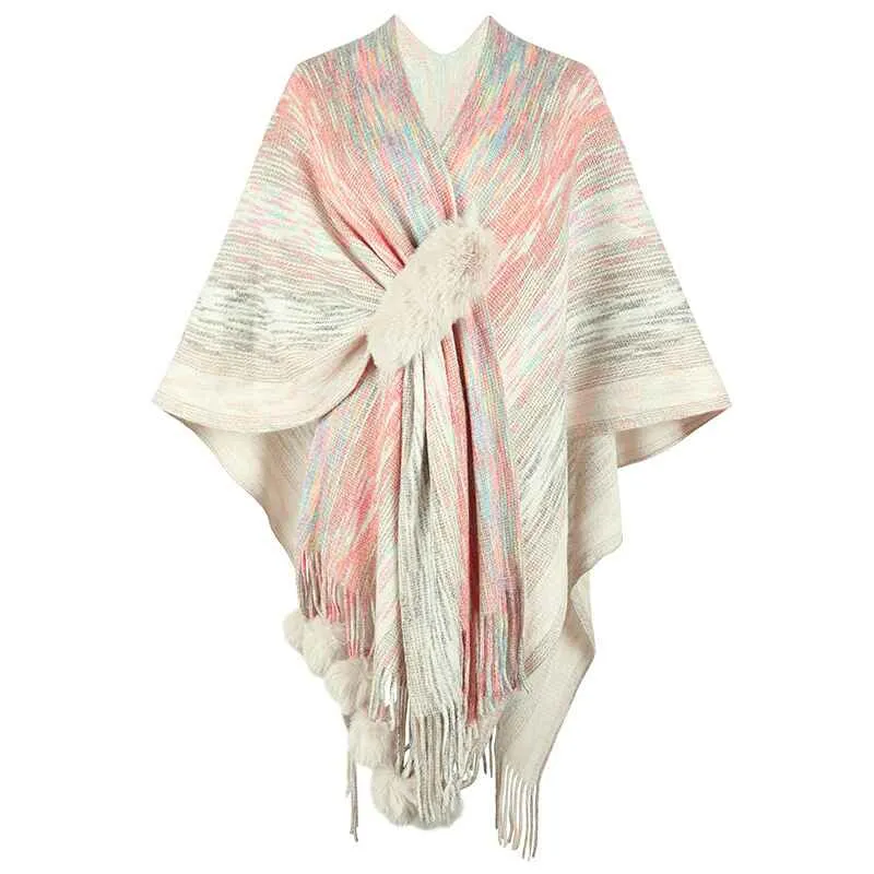 Women's Warm Shawl Wrap Open Front Poncho Cape Color Block Shawls Winter Cardigan Wrap Printed Ponchos for Women K422