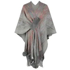 Women's Warm Shawl Wrap Open Front Poncho Cape Color Block Shawls Winter Cardigan Wrap Printed Ponchos for Women K422