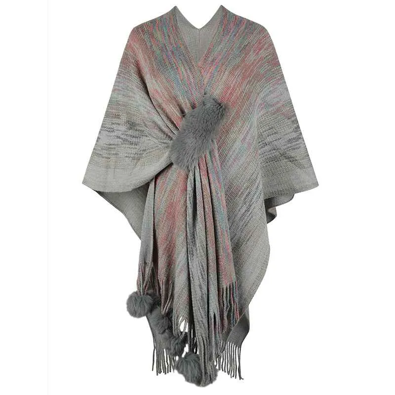 Women's Warm Shawl Wrap Open Front Poncho Cape Color Block Shawls Winter Cardigan Wrap Printed Ponchos for Women K422