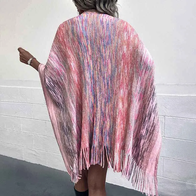 Women's Warm Shawl Wrap Open Front Poncho Cape Color Block Shawls Winter Cardigan Wrap Printed Ponchos for Women K422