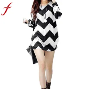 Womens Wavy Tops Loose Wave Striped Dress