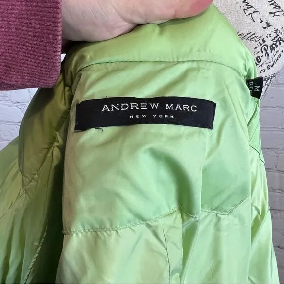 Women’s Andrew Marc Green goose Down Puffer Coat Size Medium