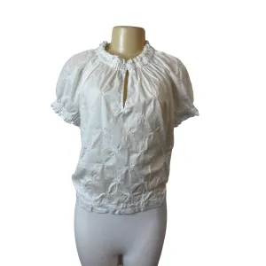 Workshop Republic Clothing White Embroidered Short Sleeve Cotton Blouse Sz M