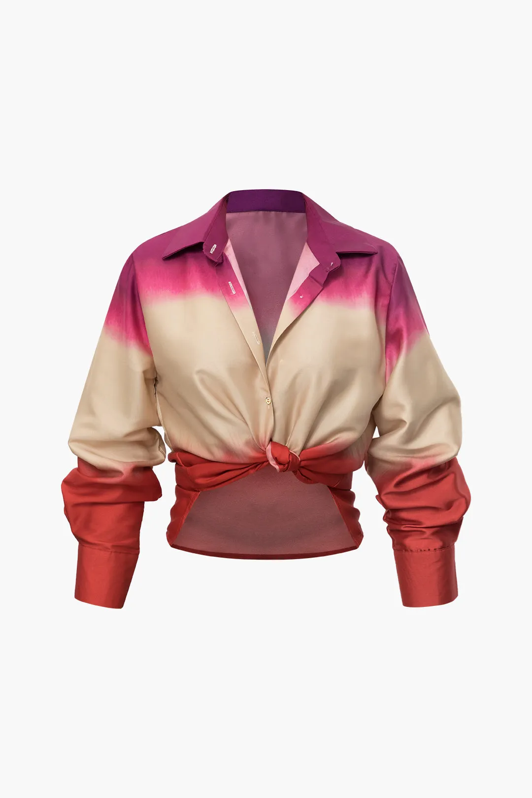 Xanthe - Sleek Satin Ombre Woman's Long Sleeve Shirt