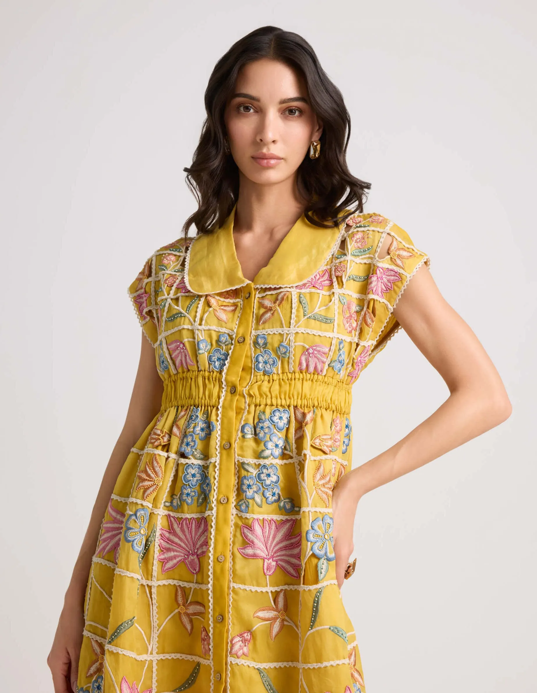 Yellow checkered shirt dress