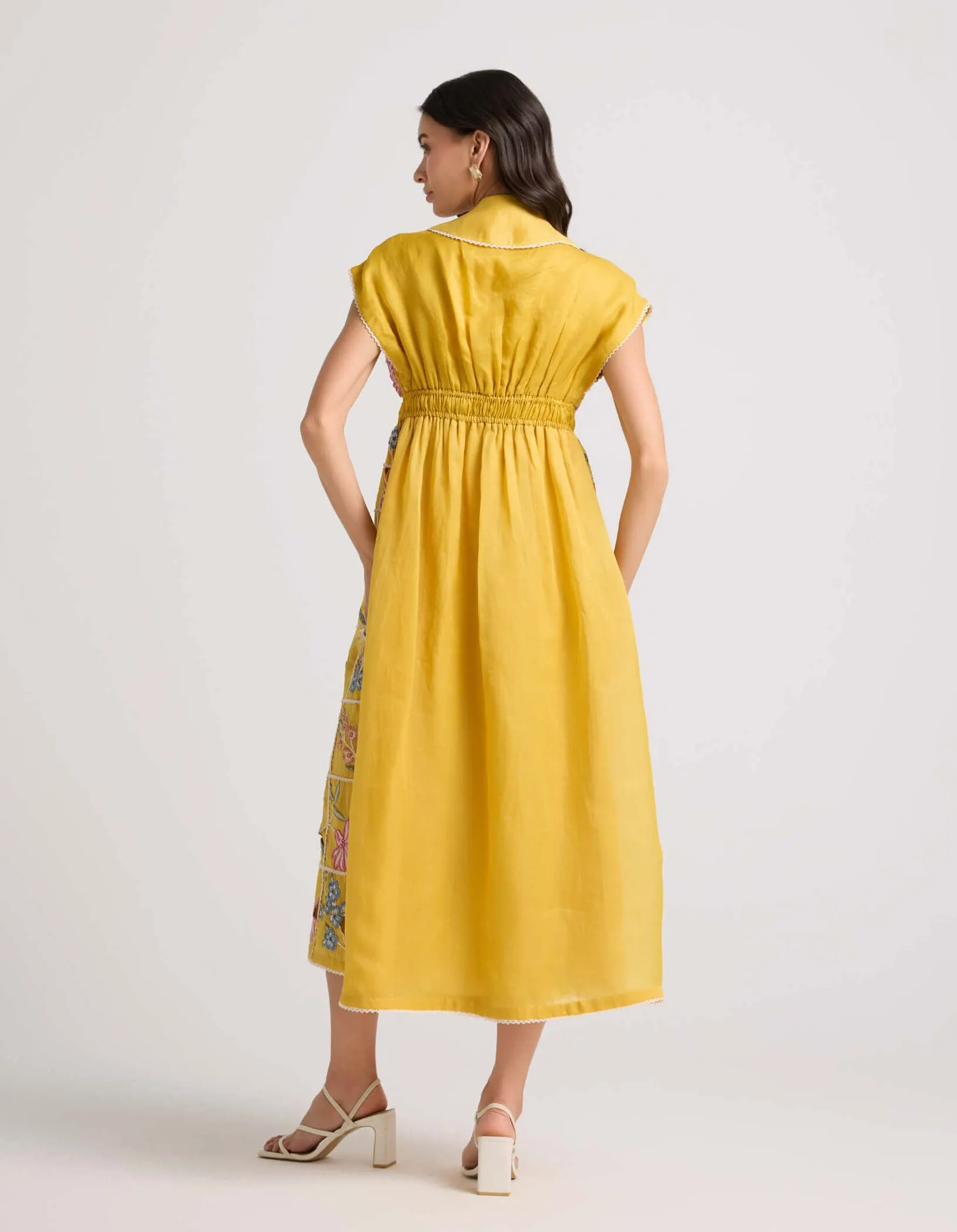 Yellow checkered shirt dress