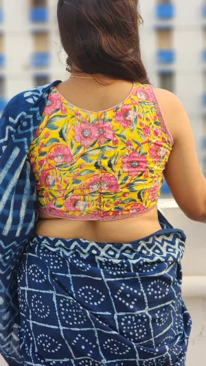 Yellow Floral Cotton Printed Blouse