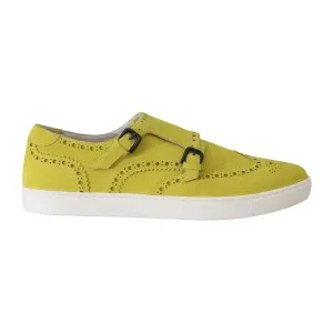 Yellow Leather Mens Casual Sneakers