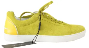 Yellow Leather Mens Casual Sneakers