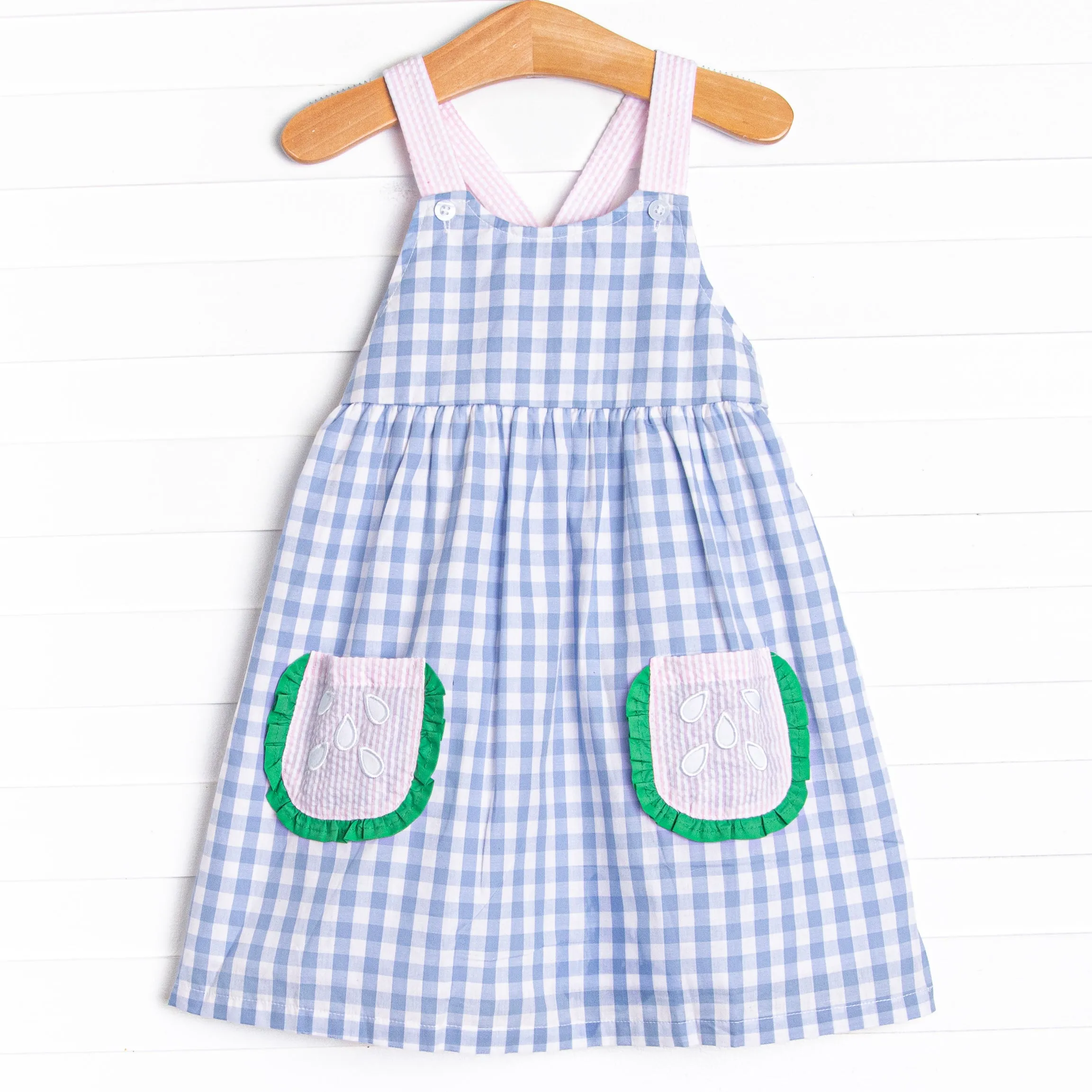You Grow Girl Applique Pocket Dress, Blue