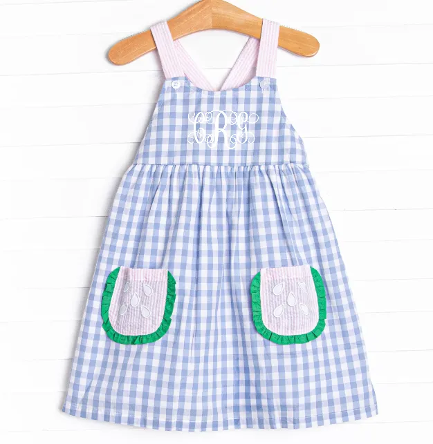 You Grow Girl Applique Pocket Dress, Blue