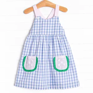 You Grow Girl Applique Pocket Dress, Blue