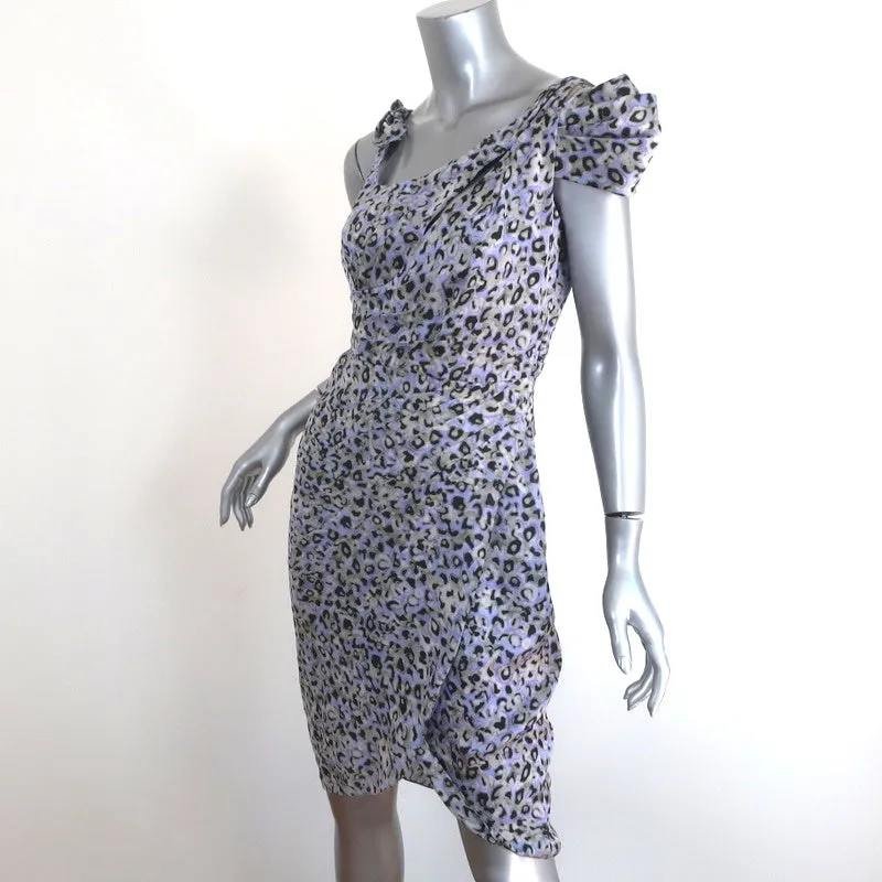 Zac Posen Dress Light Purple Leopard Print Silk Size 6 Asymmetric Sleeve Sheath