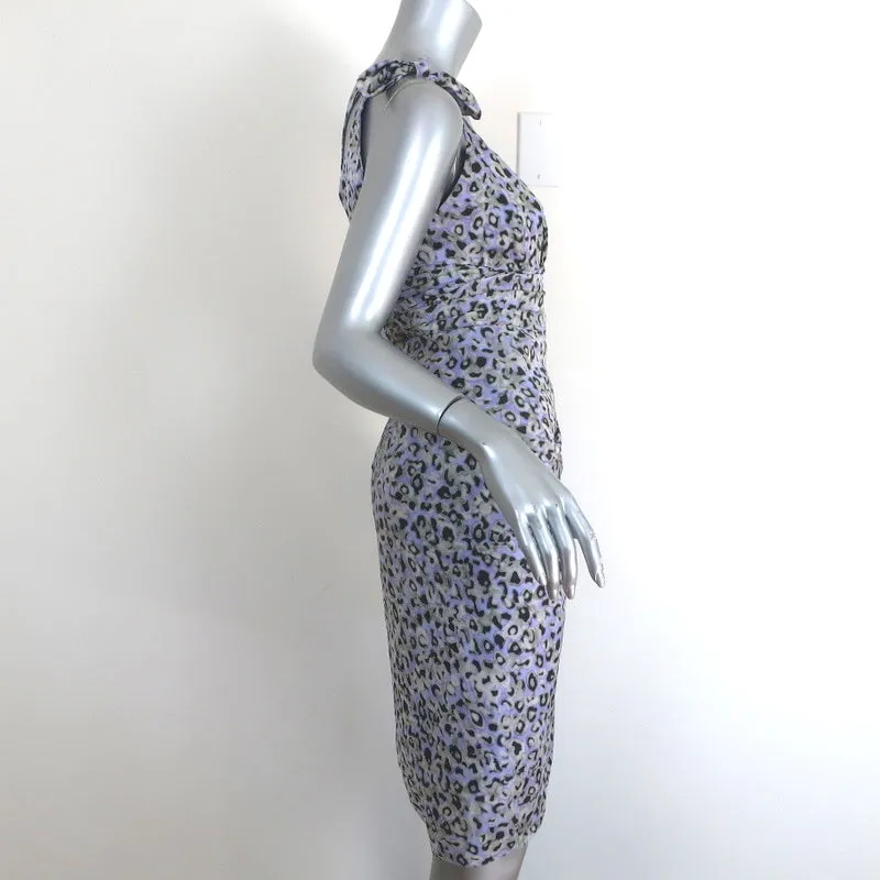 Zac Posen Dress Light Purple Leopard Print Silk Size 6 Asymmetric Sleeve Sheath