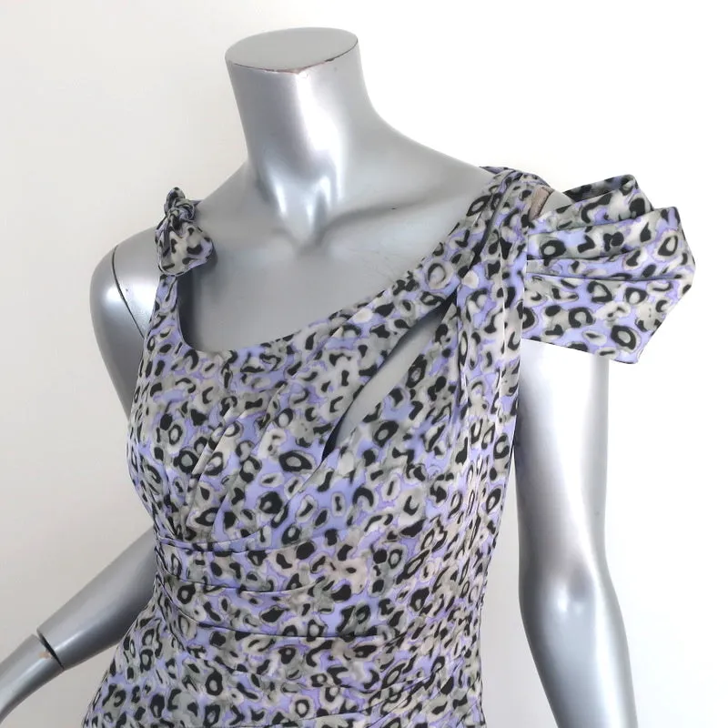 Zac Posen Dress Light Purple Leopard Print Silk Size 6 Asymmetric Sleeve Sheath