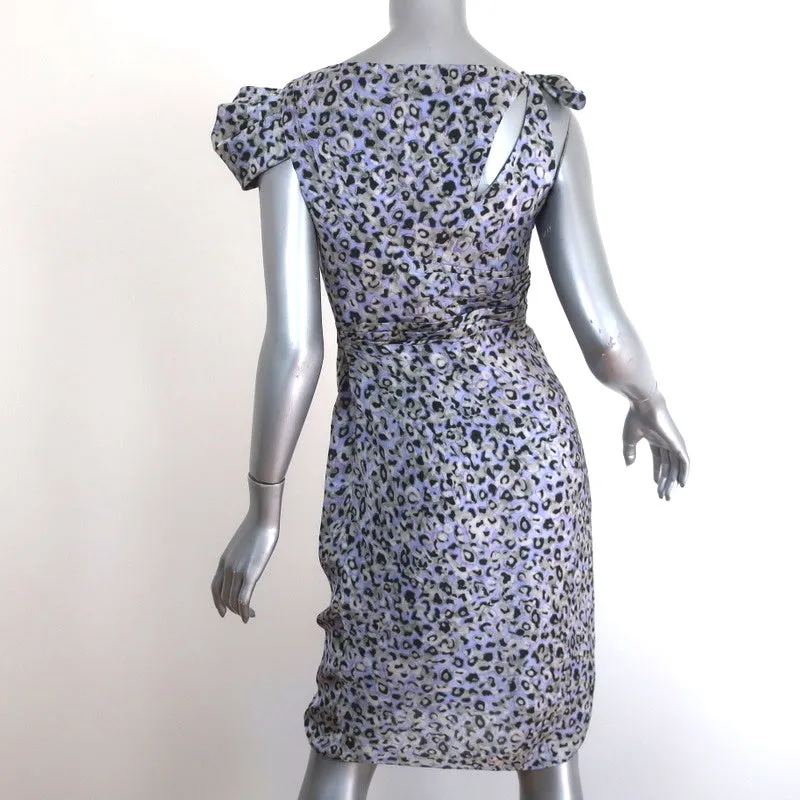 Zac Posen Dress Light Purple Leopard Print Silk Size 6 Asymmetric Sleeve Sheath