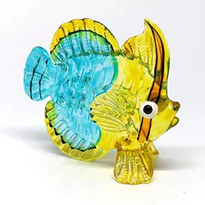 ZOOCRAFT Coastal Collectible Blue Fish Glass Figurine Miniatures Hand Blown Art Statue