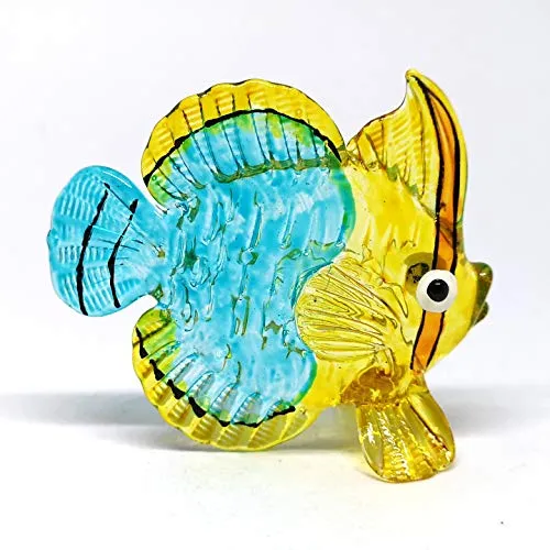 ZOOCRAFT Coastal Collectible Blue Fish Glass Figurine Miniatures Hand Blown Art Statue