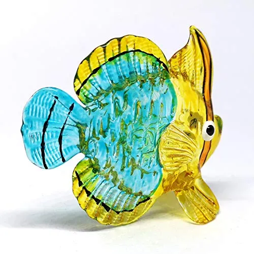 ZOOCRAFT Coastal Collectible Blue Fish Glass Figurine Miniatures Hand Blown Art Statue