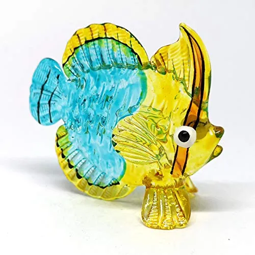 ZOOCRAFT Coastal Collectible Blue Fish Glass Figurine Miniatures Hand Blown Art Statue